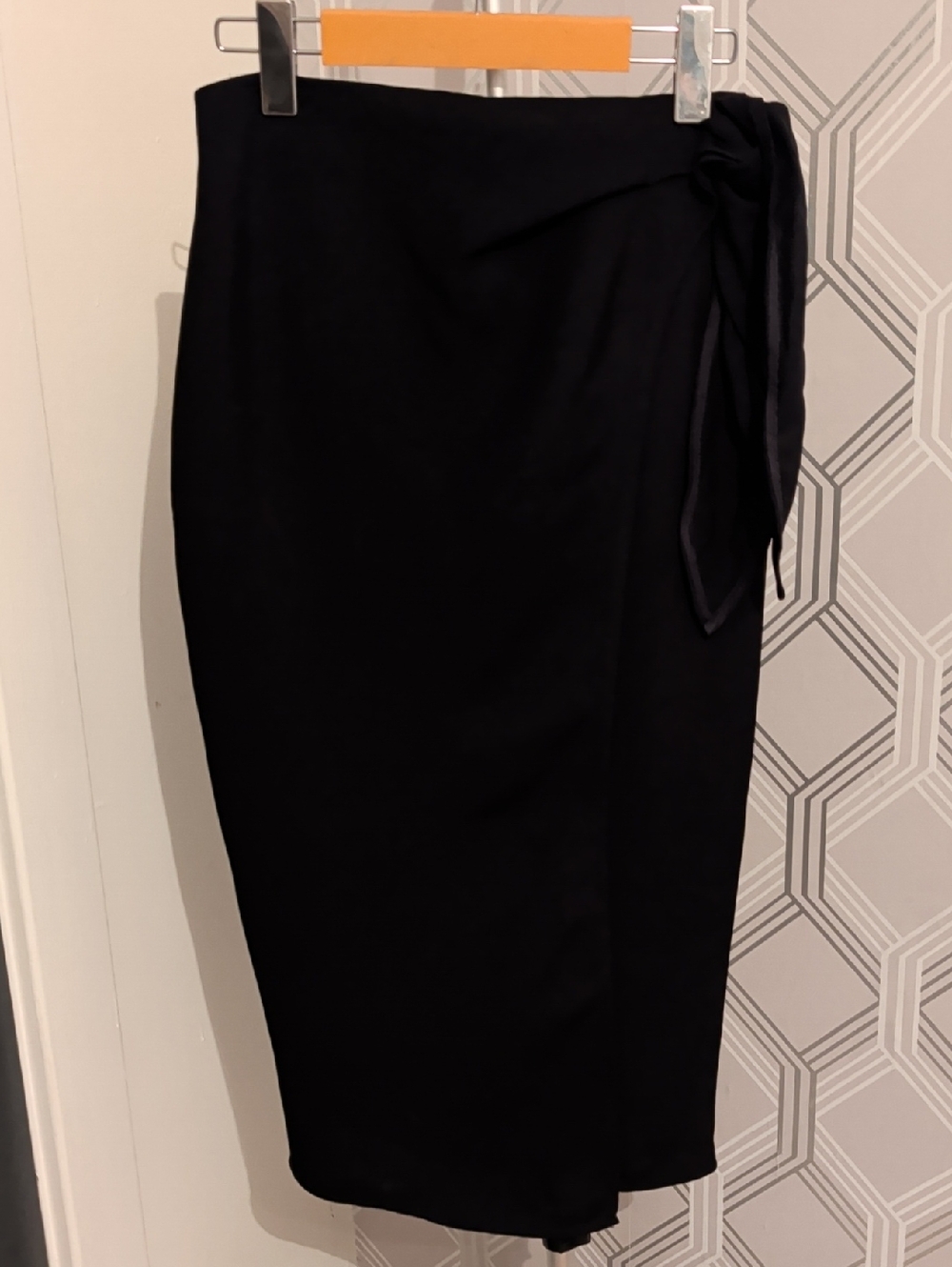 Babaton Black Wrap Pencil Skirt with Side Tie